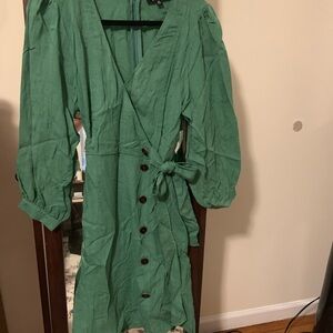 Lulu's Forest Green Faux Wrap Dress
